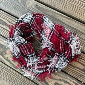 Red White and Black Plaid Infinity Scarf